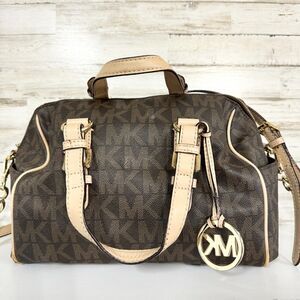 Rare Retired Michael Kors All Over Print Small Duffel Style Handbag W/Charm
